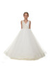 V Neck Pearl Beaded Elegant Flower Girl Dress